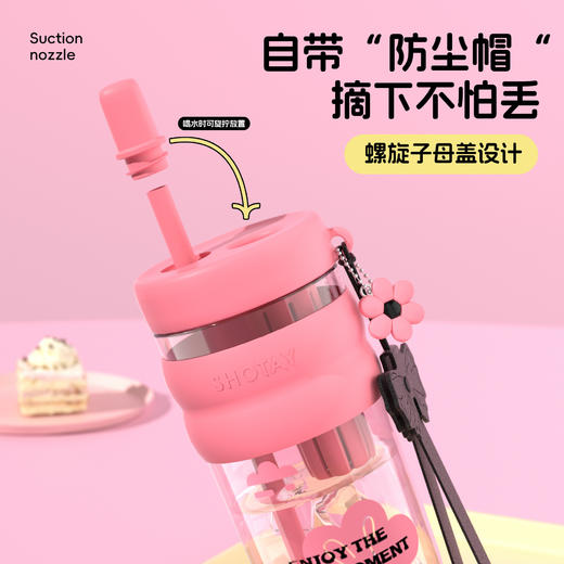 时尚花茶水杯 tritan高颜值夏耐摔耐高温大容量 运动便携吸管杯 商品图3
