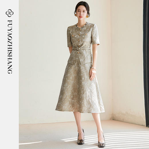 FUYAO扶摇 重工浮雕感时尚套装女夏季古典风奢华西装半身裙两件套 商品图4