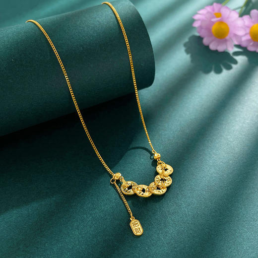 【限时克减150元】足金999 #司凤 #招财进宝 #碎碎冰 5G黄金招财铜钱造型金币碎碎冰五帝币方孔金币招财流苏钱多多可调节套链(AN5GTL00268) 商品图1