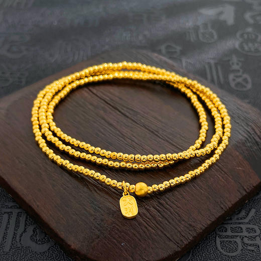 【限时克减150元】足金 #祈福 【精品】3D硬金空心大吉大利吊饰三圈幸运手串圆珠弹力绳成品手串(AK3DSC00021)（预售产品下单后不退款不退货不换货不补差价） 商品图3