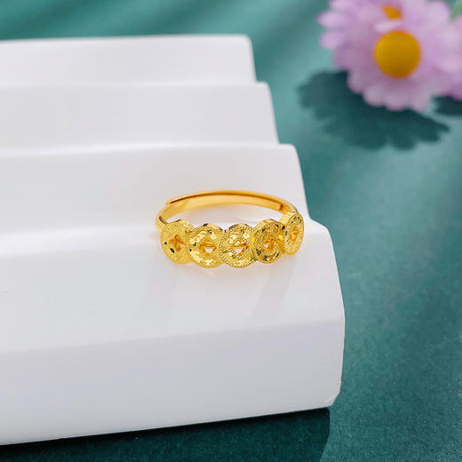 【限时克减150元】足金999.9 #碎碎冰 #招财进宝 【精品】镂空仿五帝币招财铜钱造型腰缠万贯金币活口圈戒(AWWJZ00201)预售产品下单后不退款不退货不换货不补差价 商品图1