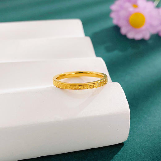 【限时克减150元】足金999 #固口戒指 #CNC #条戒 5G黄金实心回纹固口圈戒(BE5GJZ00107)（预售产品下单后不退款不退货不换货不补差 商品图0