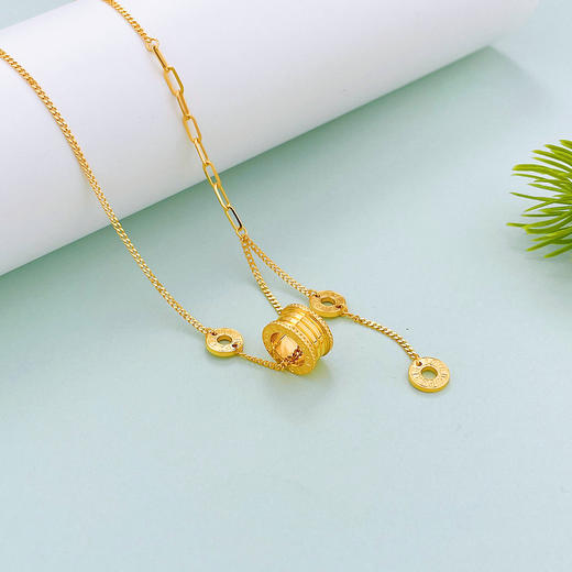 【限时克减150元】足金999 【精品】调节圆环间回形方环项链英文圆环流苏弹簧小蛮腰套链(AUTL00033)预售产品下单后不退款不退货不换货不补差价 商品图1