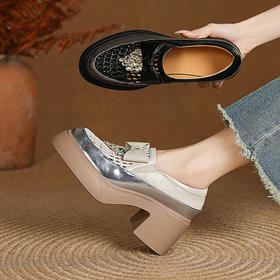 【预售5天】里外全皮乐福鞋松糕跟圆头镂空蝴蝶结水钻深口单鞋休闲鞋厚底鞋MLD&A237