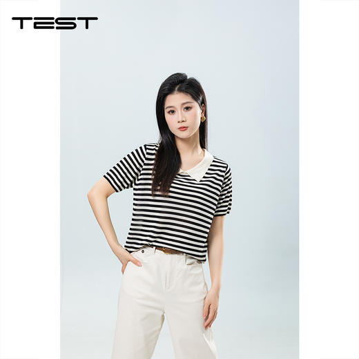 夏上新时尚条纹海军领气质宽松针织衫1252049 商品图6