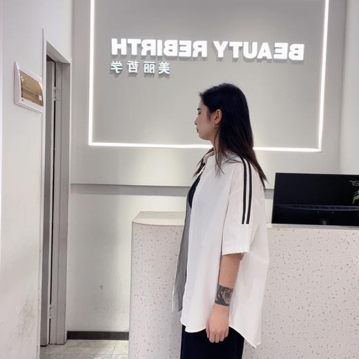 MZ双肩拼织带胸前小标短袖衬衫（白）夏季952010020321 商品图2