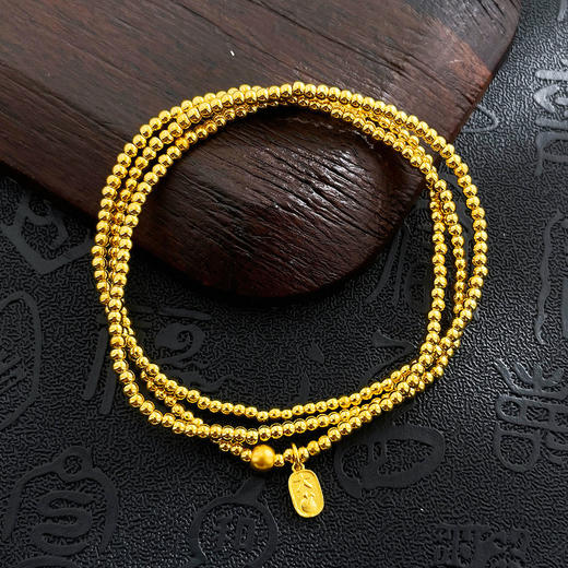 【限时克减150元】足金 #祈福 【精品】3D硬金空心大吉大利吊饰三圈幸运手串圆珠弹力绳成品手串(AK3DSC00021)（预售产品下单后不退款不退货不换货不补差价） 商品图1