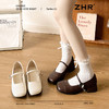 ZHR复古增高单鞋2025新款白色一字法式气质浅口玛丽方头珍鞋皮鞋 商品缩略图4