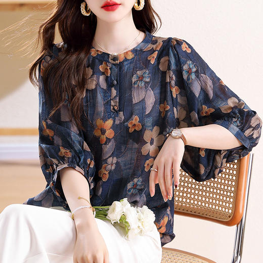 KQL C22N90314衬衫时尚印花雪纺衫宽松遮肉显瘦印花上衣 商品图2