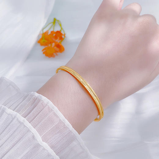 【限时克减150元】足金999.9 【精品】实心镜面金钉珠固口手镯（面宽约3.7-4.1mm，厚约1.8mm)(BFWSZ00014)（预售产品下单后不退款不退货不换货不补差价） 商品图0