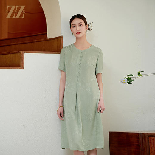 佐尔美夏季新款新中式国风时尚气质桑蚕丝连衣裙女M42LS84 商品图0