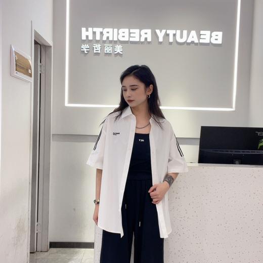 MZ双肩拼织带胸前小标短袖衬衫（白）夏季952010020321 商品图0