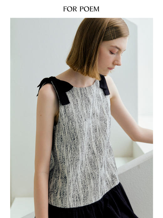 ForPoem 现货 25/SS原创设计前后两穿拼色蝴蝶结小香风连衣裙 商品图1