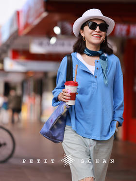 PETIT SCHAN小闪 CLO#788 Fading Island 褪色岛屿 棉麻亨利领水洗做旧长袖T恤