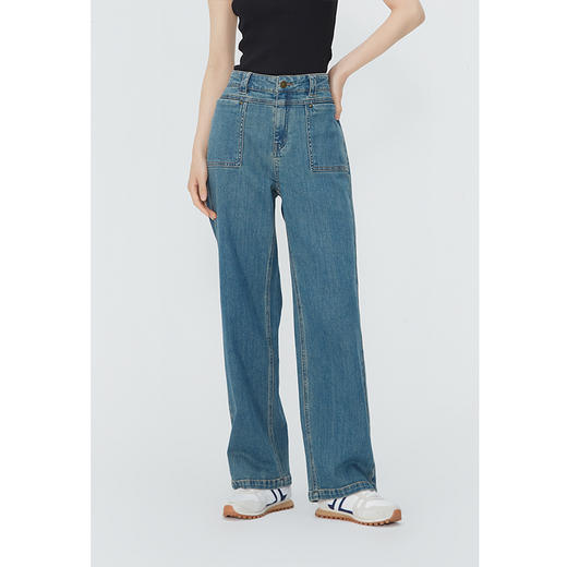 NEELLY纳俪商场同款夏季新款复古水洗牛仔裤女高腰深蓝休闲长裤N25044H04568 商品图2