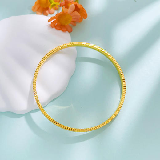 【限时克减150元】足金999.9 【精品】实心镜面金钉珠固口手镯（面宽约3.7-4.1mm，厚约1.8mm)(BFWSZ00014)（预售产品下单后不退款不退货不换货不补差价） 商品图2