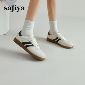 预售7天|Safiya/索菲娅2025复古学院风网面透气拼色休闲系带德训鞋SFD1112055