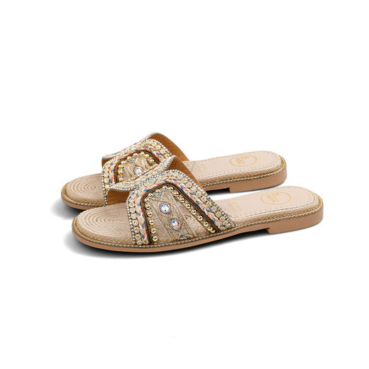 Safiya/索菲娅2025民族风沙滩度假外穿圆头休闲百搭平底拖鞋SFD2110354 商品图8