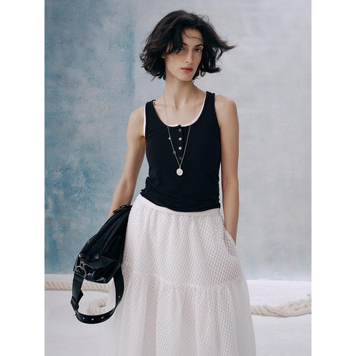 UMILAB【纳凉】亚麻氨纶混纺凉感透气 修身显瘦大U领背心K630W 商品图2