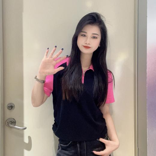 MZ翻领撞色侧抽绳短袖T恤（黑灰蓝）夏季952010250321 商品图0