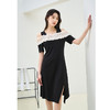 NEELLY纳俪商场同款夏季新款黑色法式露肩设计感连衣裙女显瘦长裙N25044Y04586 商品缩略图3