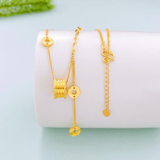 【限时克减150元】足金999 【精品】调节圆环间回形方环项链英文圆环流苏弹簧小蛮腰套链(AUTL00033)预售产品下单后不退款不退货不换货不补差价 商品图0