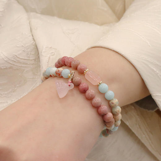 【敦煌莲梦·寿山石双圈手串】小众设计寿山石手链 粉水晶高级感手串女 莲蓬手链 商品图2