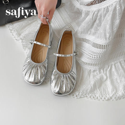 Safiya/索菲娅2025芭蕾舞鞋羊皮褶皱软底浅口玛丽珍平底单鞋SFD3111403 商品图5