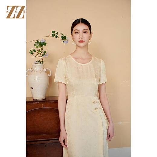 佐尔美夏季新款新中式国风气质100%桑蚕丝连衣裙女M42LS43 商品图3