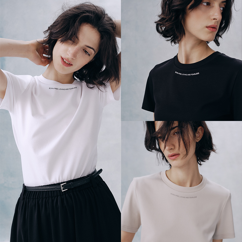 UMILAB【无畏】莫代尔棉氨纶混纺字母印花短袖设计感T恤夏女T726M