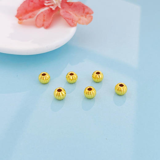 【限时7.5折】【定价黄金】足金 （无字印） 3D空心南瓜圆珠转运珠手串配件Diy手串配件/6件（珠约5.7-6.1mm）(V3DSC00494)（预售产品下单后不退款不退货不换货不补差 商品图0