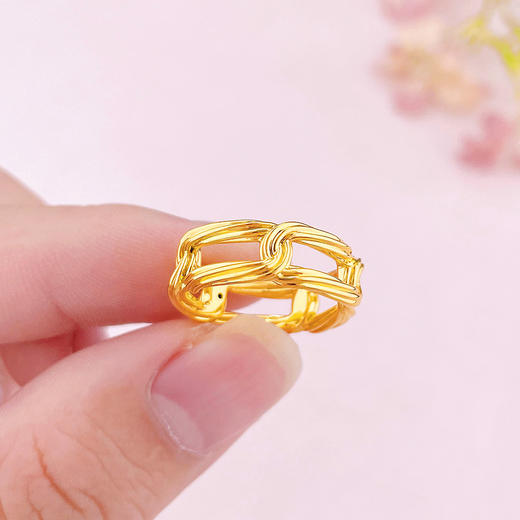 【限时克减150元】足金 无氰5D硬金固口戒指镂空绕线环环相扣链条圈戒(AU5DJZ00026)（预售产品下单后不退款不退货不换货不补差 商品图2