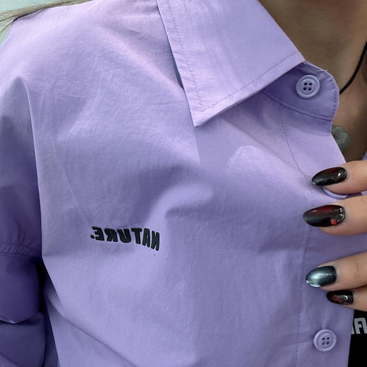 MZ小字母印花基础长袖衬衫（白紫）春季951020100321 商品图3