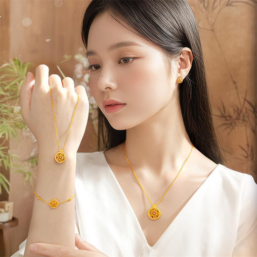 【热卖臻品】芳华-美人如花 勿忘我项链 足金黄金钻石红宝石套链MEMORA诗普琳LN531301 商品图5