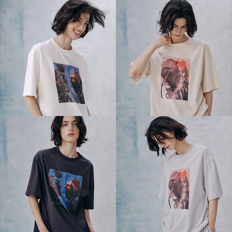 UMILAB【热烈】100%棉数码直喷原创印花宽松廓型短袖T恤夏女T725M