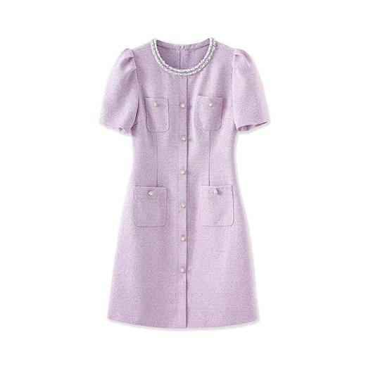 【高货wl】全新升级【铂金会员293/天猫399/差价106】(15110) 洛诗琳轻奢名媛气质重工钉珠圆领优雅小香风连衣裙女新款 商品图4