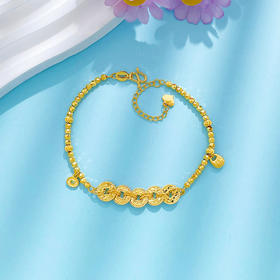 【限时克减150元】足金999 #碎碎冰 #招财纳福 （足金999字印）5G黄金调节福字胖福吊饰招财仿五帝币蹦迪珠手链(5GSL00756)预售产品下单后不退款不退货不换货不补差价