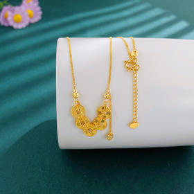 【限时克减128元】足金999 #碎碎冰 #招财纳福 #绕线 （足金999字印）5G黄金纳福方牌流苏招财铜钱造型碎碎冰五帝币调节套链(5GTL01761)