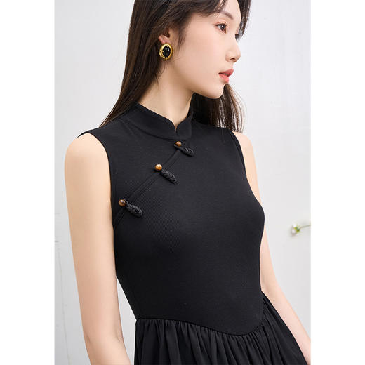 NEELLY纳俪商场同款夏新款新中式国风无袖连衣裙女盘扣高级感长裙N25044Y04585 商品图2