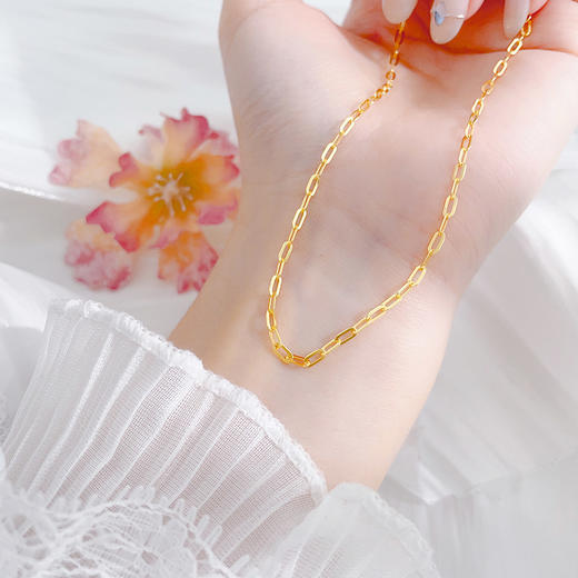 【限时克减150元】足金999 5G黄金不可调节长方压光车十字链机织项链（面宽约1.9-2.3mm）(BJ5GXL00015-2)（预售产品下单后不退款不退货不换货不补差价） 商品图2