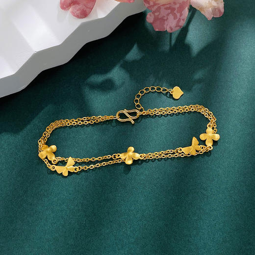 【限时克减150元】足金999.9 #复古风 【精品】实心蝶恋花蝴蝶花园双层链调节手链(AWWSL00295)（预售产品下单后不退款不退货不换货不补差价） 商品图1