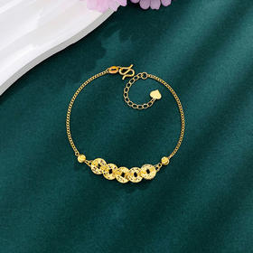 【限时克减150元】足金999 #绕线 #招财进宝 #碎碎冰 5G黄金招财铜钱造型金币碎碎冰五帝币财源广进金币间古巴链侧身链调节手链(AG5GSL00216)预售产品下单后不退款不退货不换货不补差价