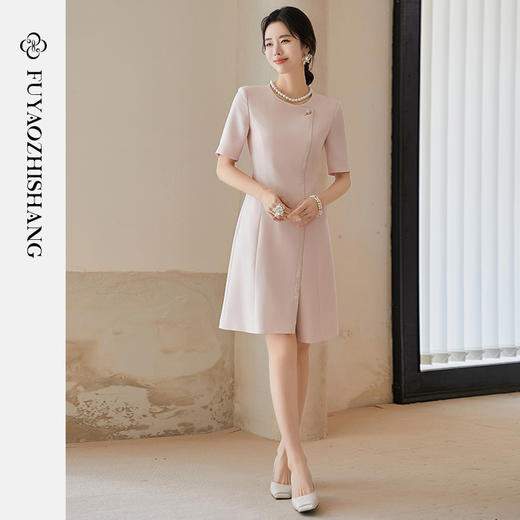 FUYAO扶摇 醋酸小香风连衣裙女不规则初夏绝美裙子中式盘扣西装裙 商品图2