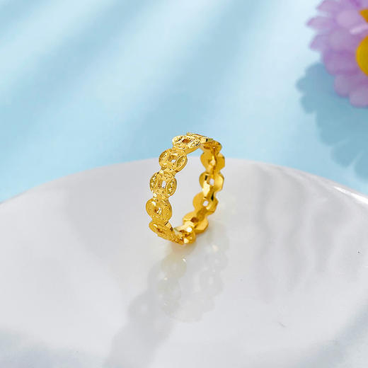 【限时克减150元】足金999.9 #碎碎冰 #招财进宝 【精品】空心镜面金铜钱造型戒财源滚滚招财金币戒指固口圈戒(AIJZ00154)（预售产品下单后不退款不退货不换货不补差价 商品图1
