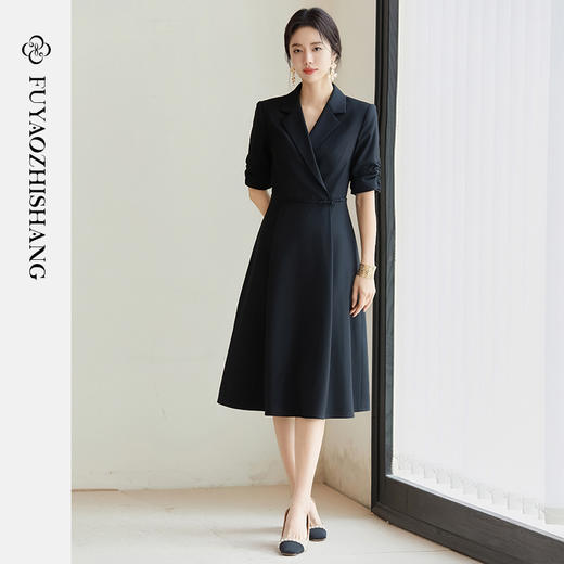 FUYAO扶摇 2025新款女神范连衣裙高级感修身显瘦国风盘扣黑色裙子 商品图3
