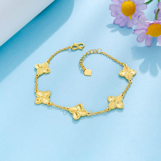 【限时克减150元】足金999.9 调节实心双面小幸运鱼鳞五花四叶草花形手链(AWSL00149)预售产品下单后不退款不退货不换货不补差价 商品图1