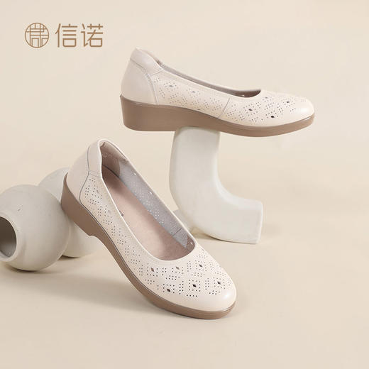 信诺真皮妈妈鞋2025夏季软底镂空洞洞鞋中老年平底女凉鞋舒适女鞋5C8565-026 商品图6
