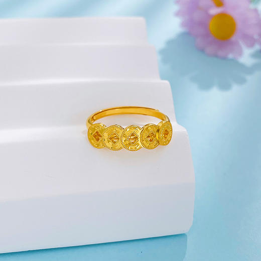 【限时克减128元】足金999.9 #招财进宝 #碎碎冰 【精品】空心镜面金活口招财铜钱造型戒腰缠万贯仿五帝币碎碎冰五帝币女戒圈戒(AIJZ000161)预售产品下单后不退款不退货不换货不补差价 商品图1