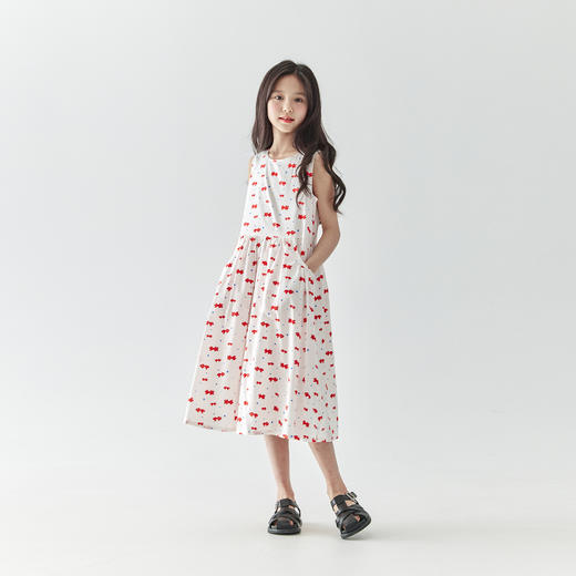 【代发】小金鱼印花连衣裙 棵初春夏款女童小锦鲤印花中长款裙子小锦鲤造型口袋无袖裙 商品图1