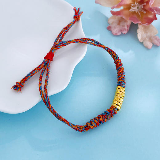 【限时7.5折】【定价黄金】足金 #母亲节 #招财纳福 #盘缠 3D硬金空心八方来财碎金子彩绳编织调节成品手串（补手工费可以换新绳子）(RFXJB0213)预售产品下单后不退款不退货不换货不补差价 商品图2